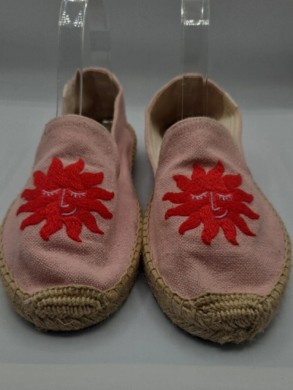 Soludos Pink Sun Face Embroidered Espadrille Slip-On Flats Size 8